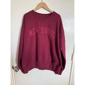 New York Popular Burgundy Crewneck Sweatshirt - L